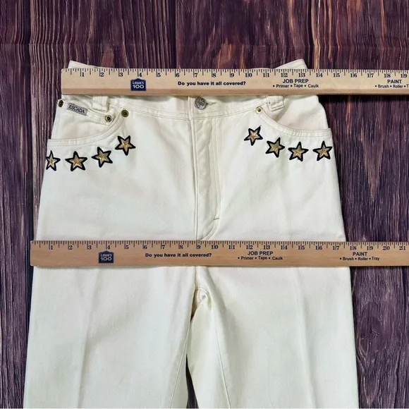 Vintage Escada by Margaretha Ley Cream Jeans w/ Nautical & Star Embroidery - Picture 6 of 11